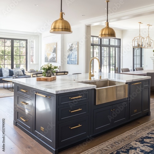 A kitchen layout designed for multitasking, featuring a prep sink on the island.
