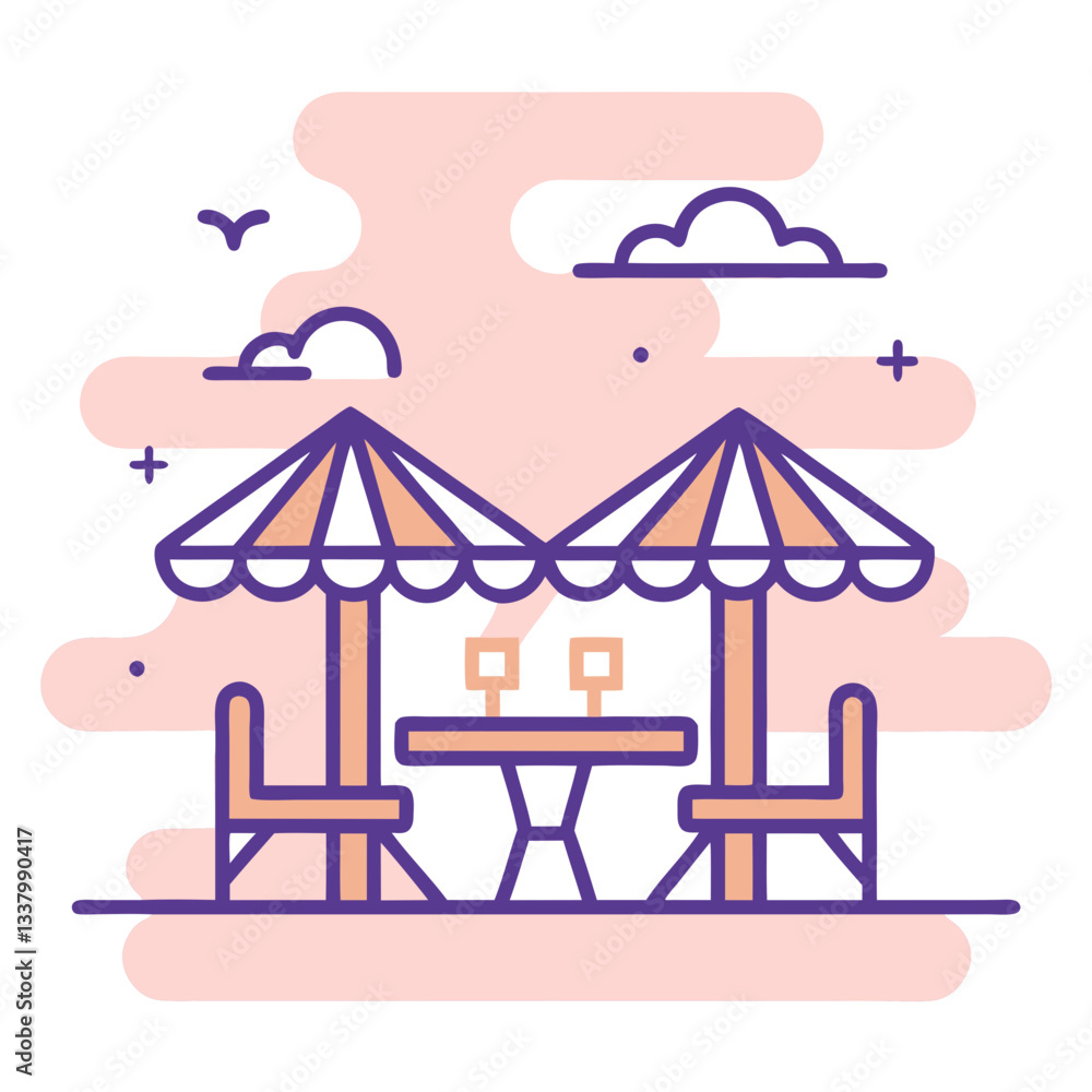 Beach dining table with umbrella illustration Beach dining table with umbrella illustration