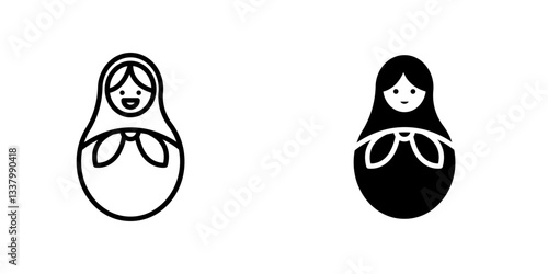 Nesting dolls flat Icons in line outline and flat solid style on white background