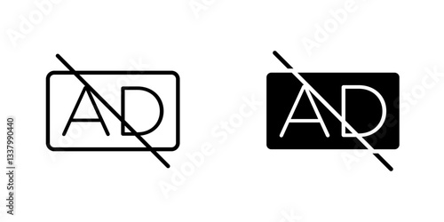 No audio description flat Icons in line outline and flat solid style on white background