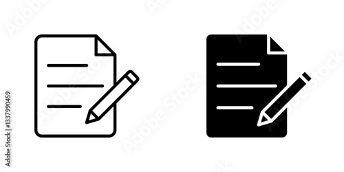 Note flat Icons in line outline and flat solid style on white background