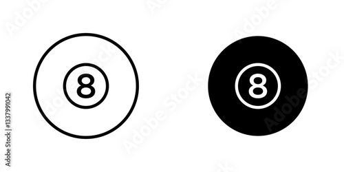 Pool 8 ball flat Icons in line outline and flat solid style on white background