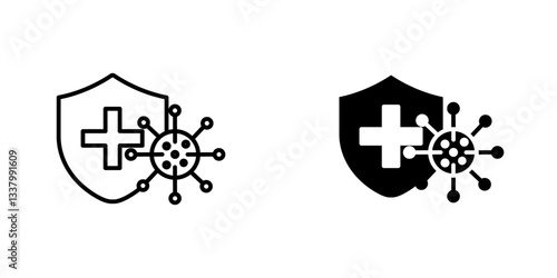 Shield virus flat Icons in line outline and flat solid style on white background