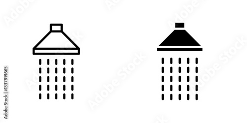 Shower down flat Icons in line outline and flat solid style on white background