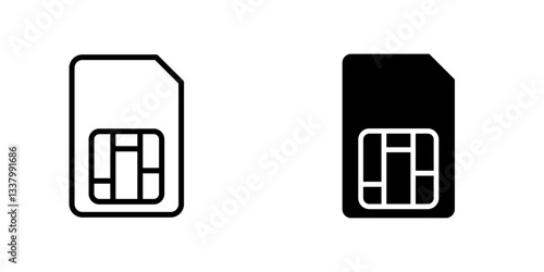 Sim card flat Icons in line outline and flat solid style on white background