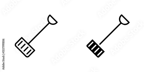 Snow shovel flat Icons in line outline and flat solid style on white background