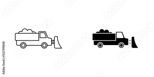 Snowplow flat Icons in line outline and flat solid style on white background