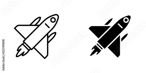 Space shuttle flat Icons in line outline and flat solid style on white background