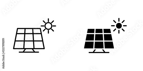 Solar panel flat Icons in line outline and flat solid style on white background