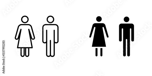 Toilet flat Icons in line outline and flat solid style on white background