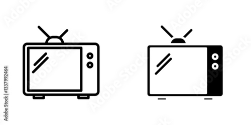 Tv retro flat Icons in line outline and flat solid style on white background