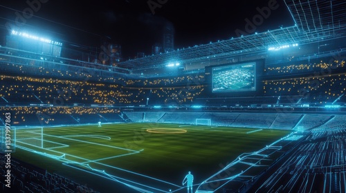 Wallpaper Mural Futuristic cybernetic sports stadium with luminous lights and digital overlay design Torontodigital.ca