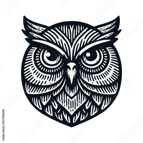 owl bird Engrave vector logo icon design illustration template