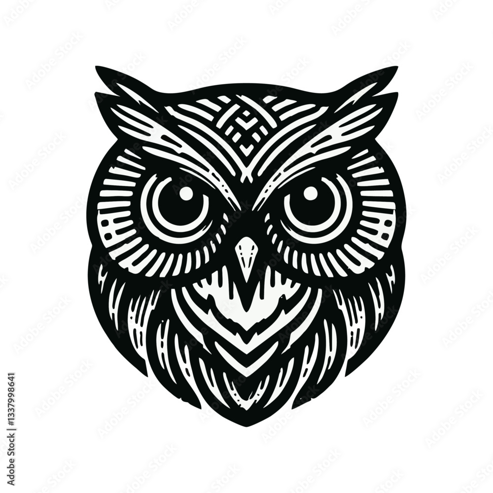 Fototapeta premium owl bird Engrave vector logo icon design illustration template