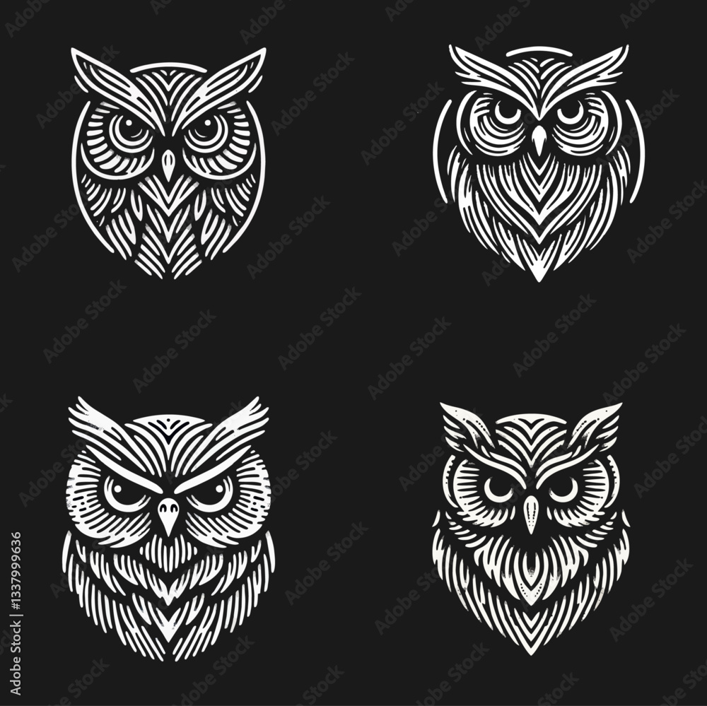 Obraz premium owl bird Engrave vector logo icon design illustration template