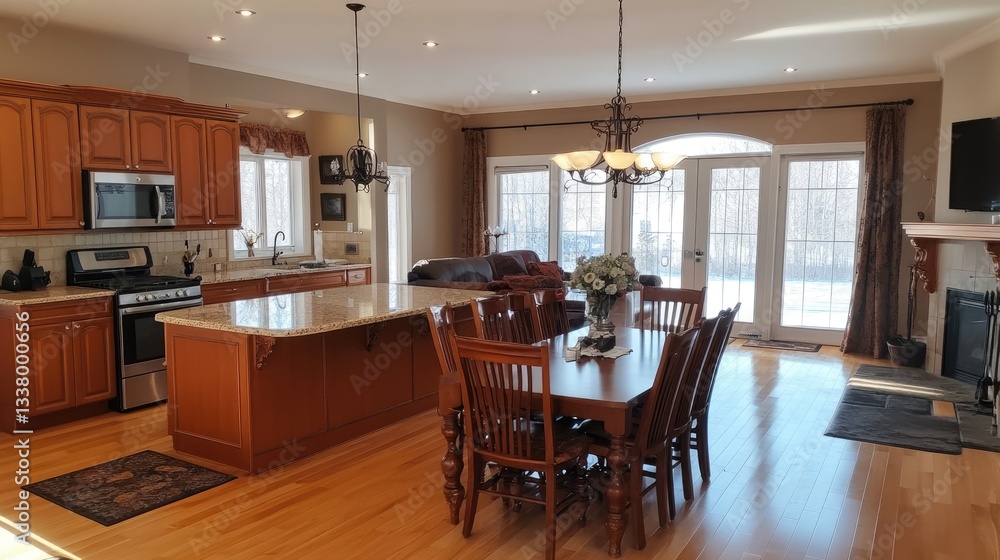 Fototapeta premium Open-concept kitchen with a well-balanced walkway, enhancing movement and accessibility