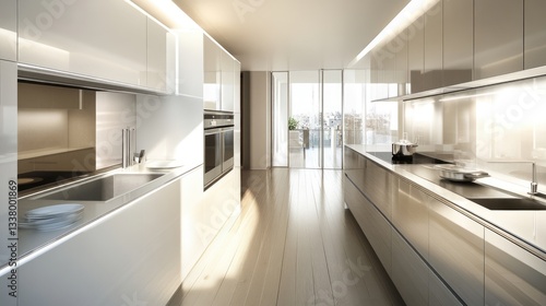 Wallpaper Mural Stylish kitchen with a functional walkway, allowing quick and easy access to different work zones Torontodigital.ca