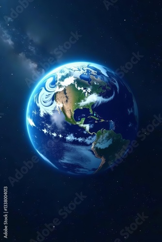 Earth as a blue planet with wispy white clouds floating in space, Earth, blue, planet