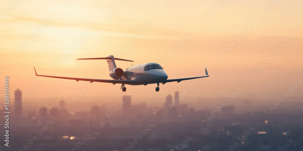 Private jet soaring over cityscape at sunset with vibrant skies and urban background, capturing the essence of luxury travel and metropolitan life Private jet soaring over cityscape at sunset with vibrant skies and urban background, capturing the essence of luxury travel and metropolitan life