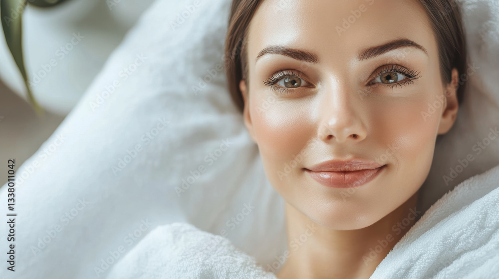Happy woman after a skincare procedure in a beautiful clinic environment Happy woman after a skincare procedure in a beautiful clinic environment