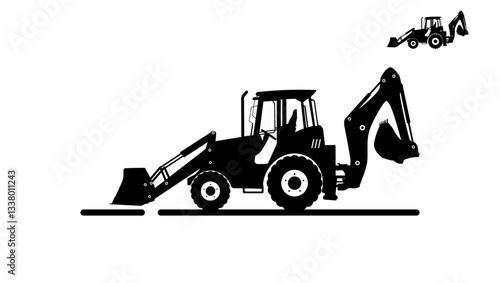 Backhoe Excavator symbol, black isolated silhouette