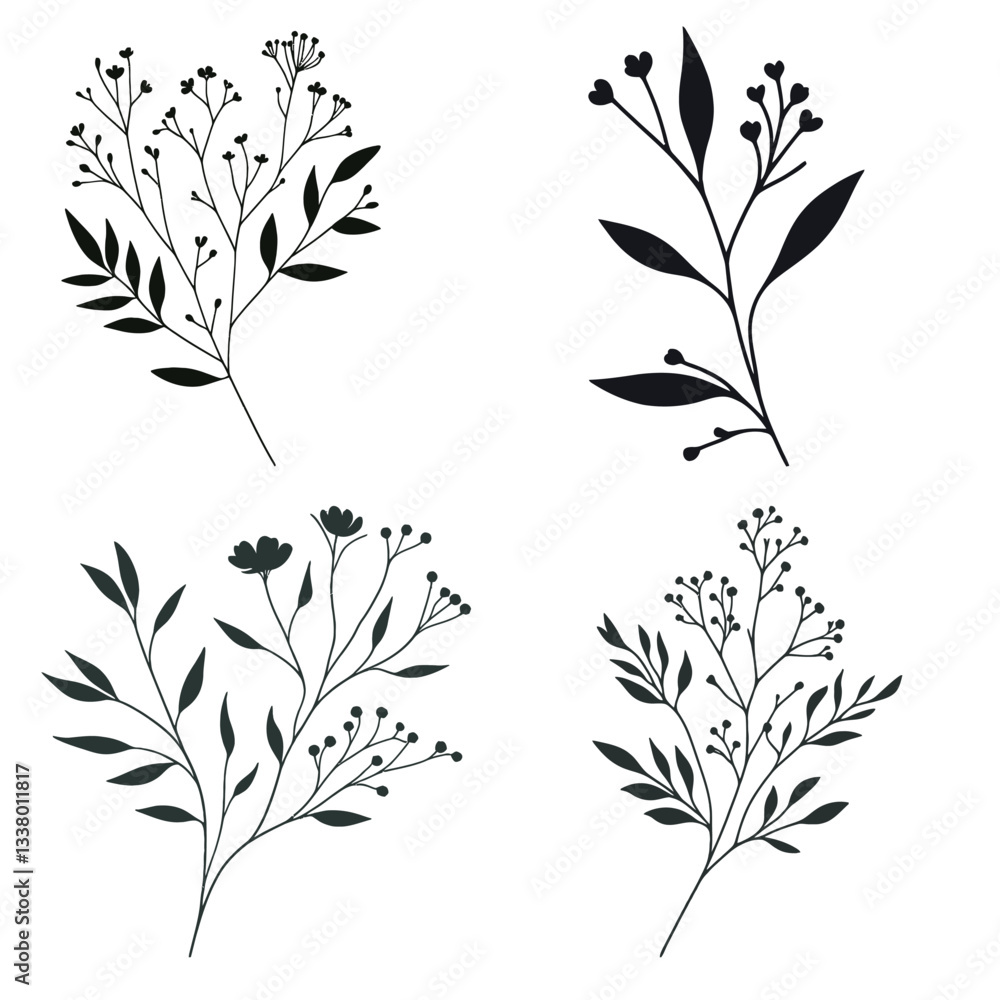 Naklejka premium set of black silhouettes of leaves