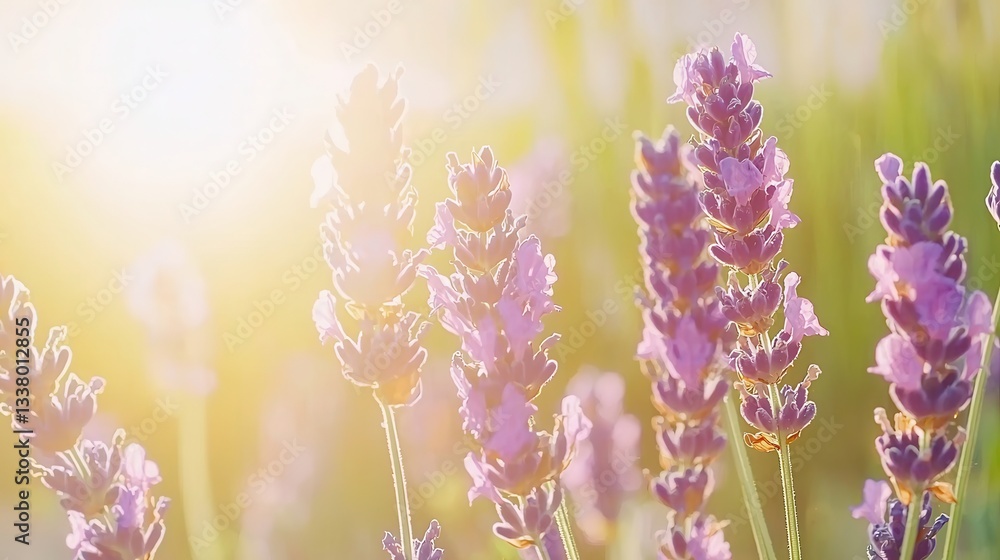 Obraz premium Serene Sunset Lavender Field Soft Light Purple Flowers
