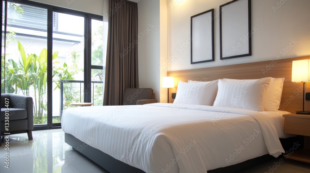Fototapeta premium Modern hotel bedroom with a view
