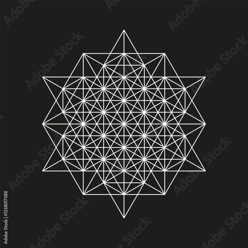 Geometric star grid. Abstract pattern illustration. White black contrast. Vector symbol.