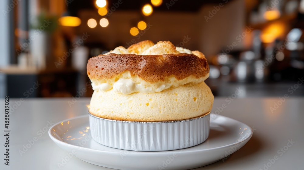 Delicious Frosted Cupcake Elegantly Displayed on White Plate on Table Delicious Frosted Cupcake Elegantly Displayed on White Plate on Table