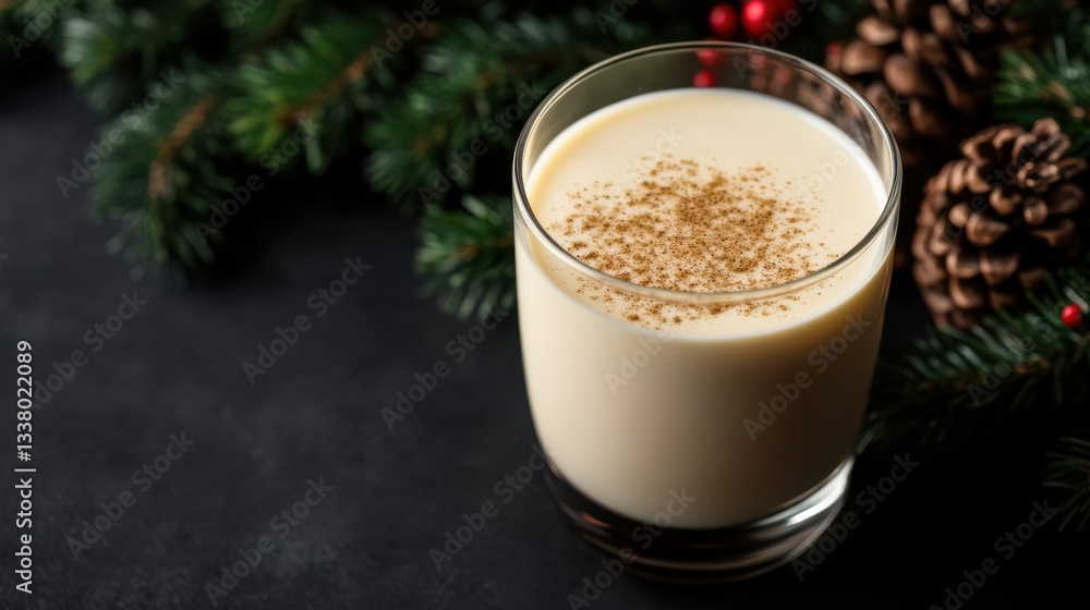 Delicious Eggnog Beverage Served in a Glass with Spoon for Enjoyment Delicious Eggnog Beverage Served in a Glass with Spoon for Enjoyment