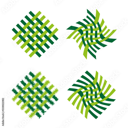 Woven pattern. Textile texture. Green abstract fabric. Vector illustration.