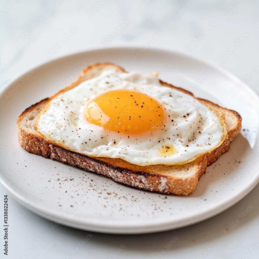 Golden Fried Egg on White Toast – Breakfast Stock Photo Golden Fried Egg on White Toast – Breakfast Stock Photo