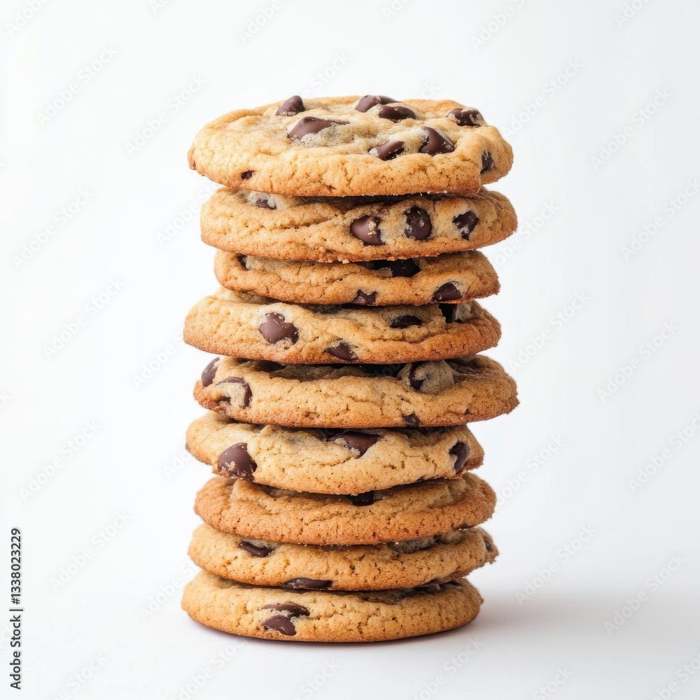 Stack of Soft and Chewy Chocolate Chip Cookies – White Background Stack of Soft and Chewy Chocolate Chip Cookies – White Background