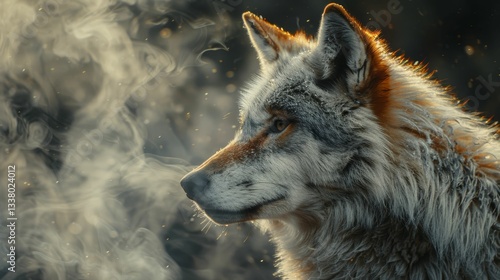 Wallpaper Mural A wolf is standing in front of a cloud of smoke Torontodigital.ca