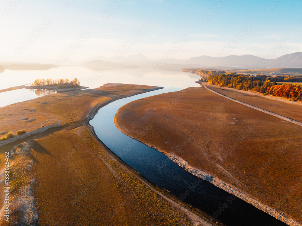 Fototapeta premium Liptov region with Tatras mountains around. Liptovska mara dam landspace, slovakia.