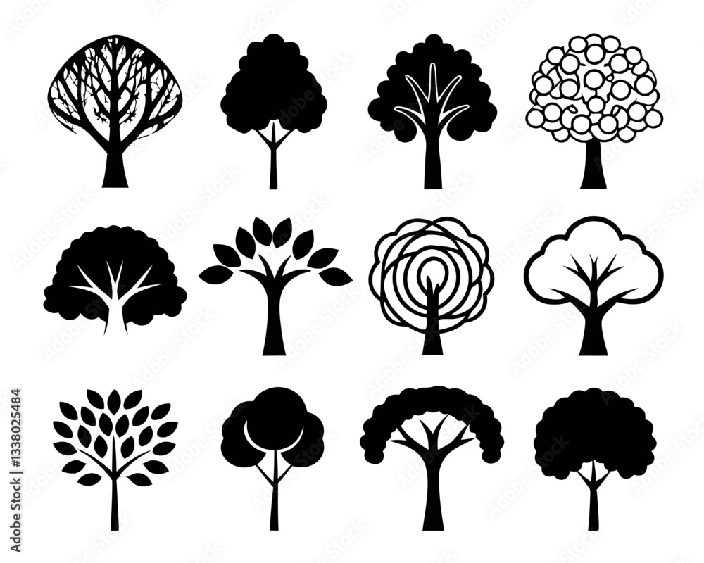Obraz premium tree silhouettes on white background. Vector illustration.