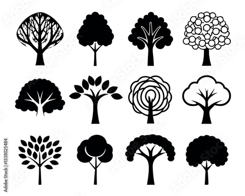 tree silhouettes on white background. Vector illustration.