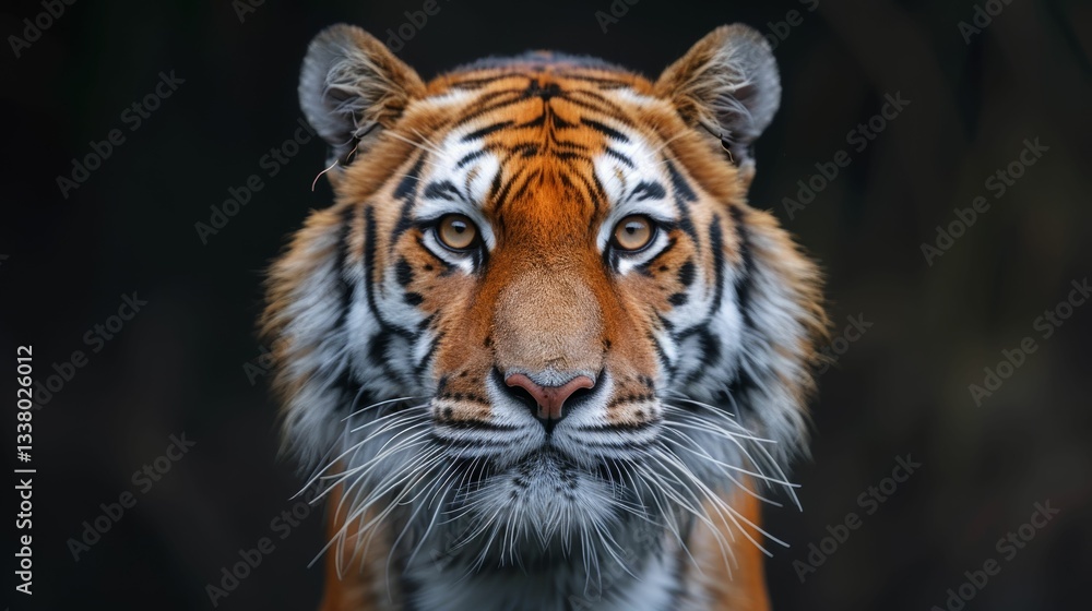 Fototapeta premium A tiger is staring at the camera with its eyes wide open