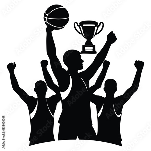 Winning team is holding trophy in hands vector Silhouette illustration, symbol of achievement and successful, vector illustration