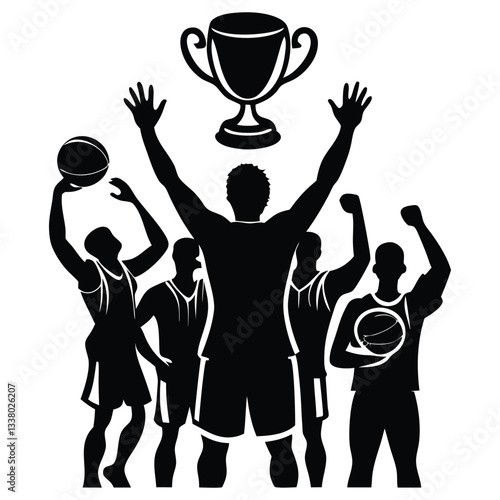 Winning team is holding trophy in hands vector Silhouette illustration, symbol of achievement and successful, vector illustration