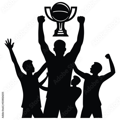 Winning team is holding trophy in hands vector Silhouette illustration, symbol of achievement and successful, vector illustration