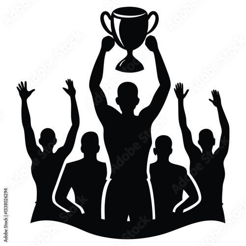 Winning team is holding trophy in hands vector Silhouette illustration, symbol of achievement and successful, vector illustration