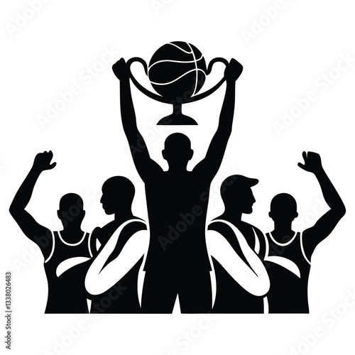 Winning team is holding trophy in hands vector Silhouette illustration, symbol of achievement and successful, vector illustration