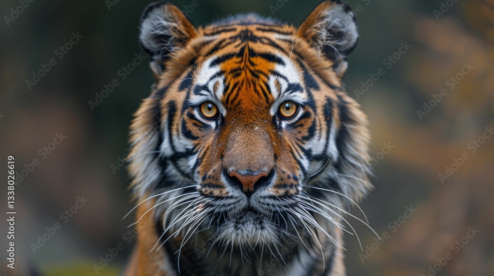 Fototapeta premium A tiger is staring at the camera with its eyes wide open