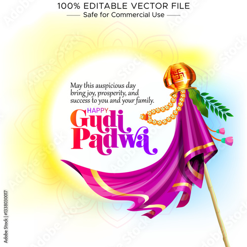 Wishes Poster Design for Happy Gudi Padwa. India Marathi New Year Spring Festival background.