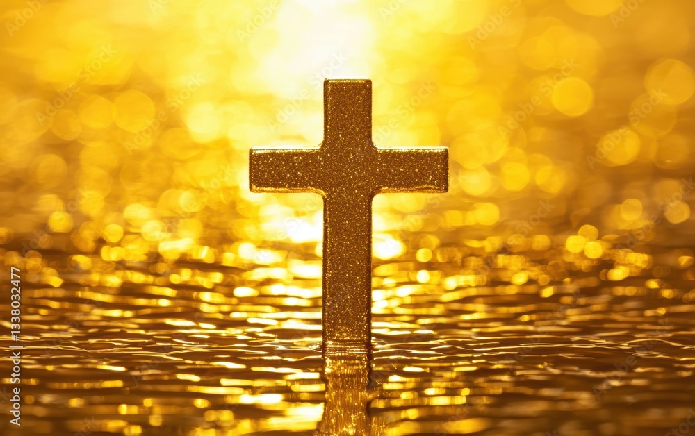A close-up of a cross gleaming on a golden surface, symbolizing Easter's significance. A close-up of a cross gleaming on a golden surface, symbolizing Easter's significance.