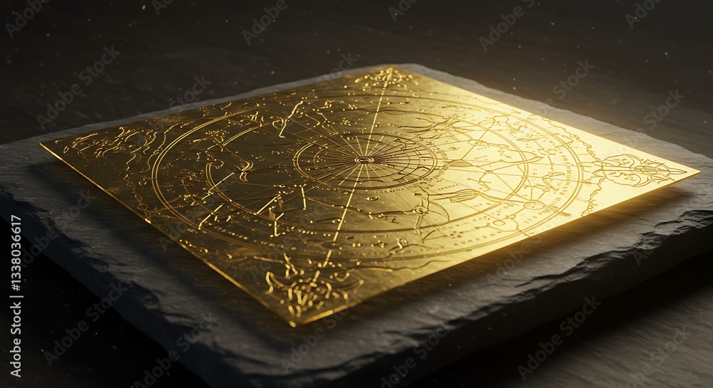 Fototapeta premium Engraved Gold Celestial Map on Stone for Decorative Astronomy Display