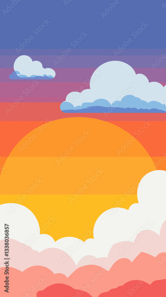 Fototapeta premium Vibrant Sunset Sky with Colorful Clouds Vector Illustration for Serene Nature Themed Designs