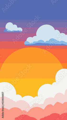 Vibrant Sunset Sky with Colorful Clouds Vector Illustration for Serene Nature Themed Designs